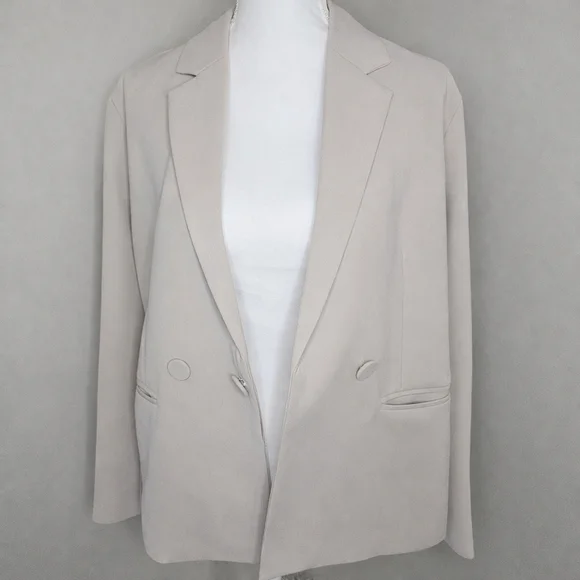 Daxi Retro Styling Greige Double Breasted Tailored Blazer Minimalist Normcore - Picture 2 of 10